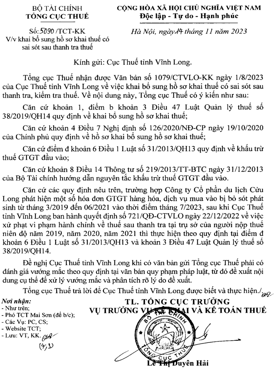 Công văn số 5090/TCT-KK ngày 14/11/2023 của Tổng cục Thuế Công văn số 5090/TCT-KK ngày 14/11/2023 của Tổng cục Thuế