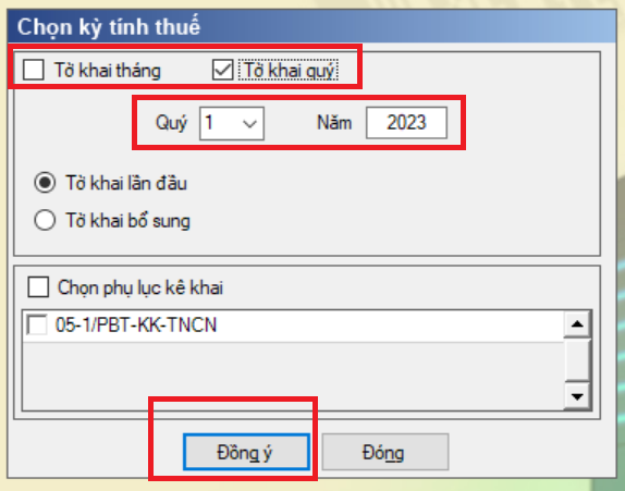 Chọn kỳ kê khai thuế TNCN
