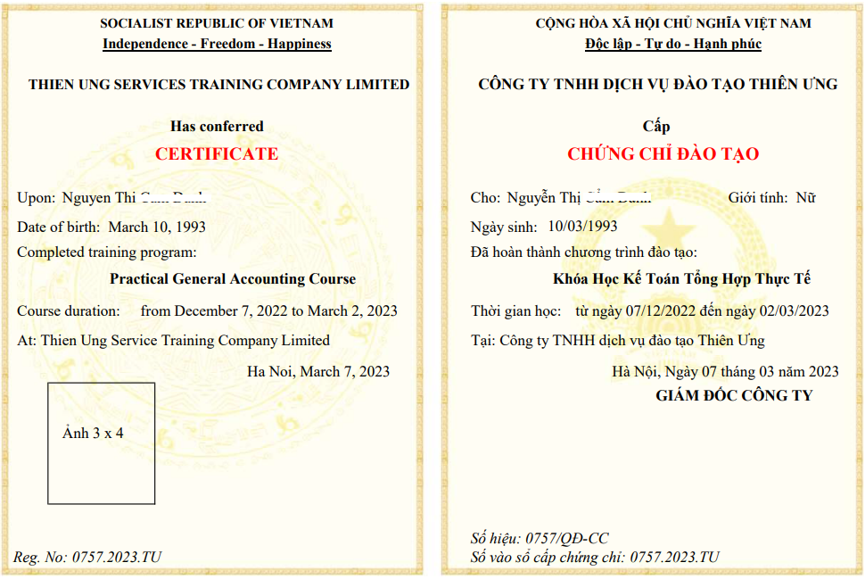 Mẫu chứng chỉ thực hành kế toán thực tế cấp sau khóa học Mẫu chứng chỉ thực hành kế toán thực tế cấp sau khóa học
