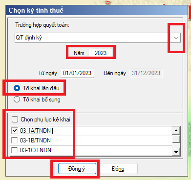 Chọn kỳ QTT TNDN