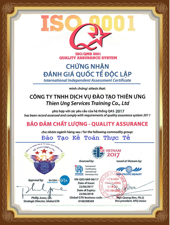 Chứng Nhận: ĐẢM BẢO CHẤT LƯỢNG - ISO 9001