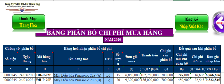 bảng phân bổ chi phí mua hàng