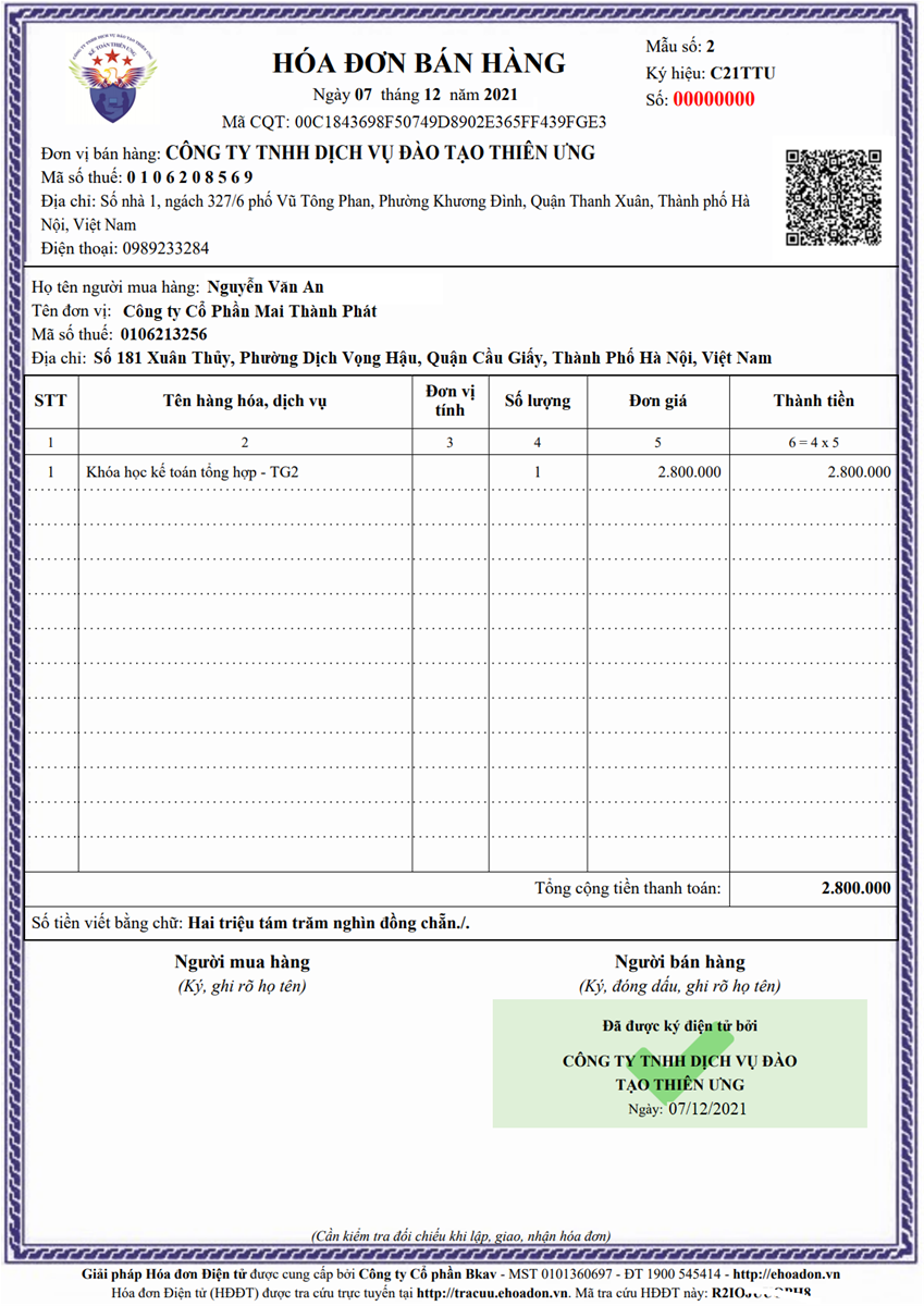 Mẫu hóa đơn điện tử 