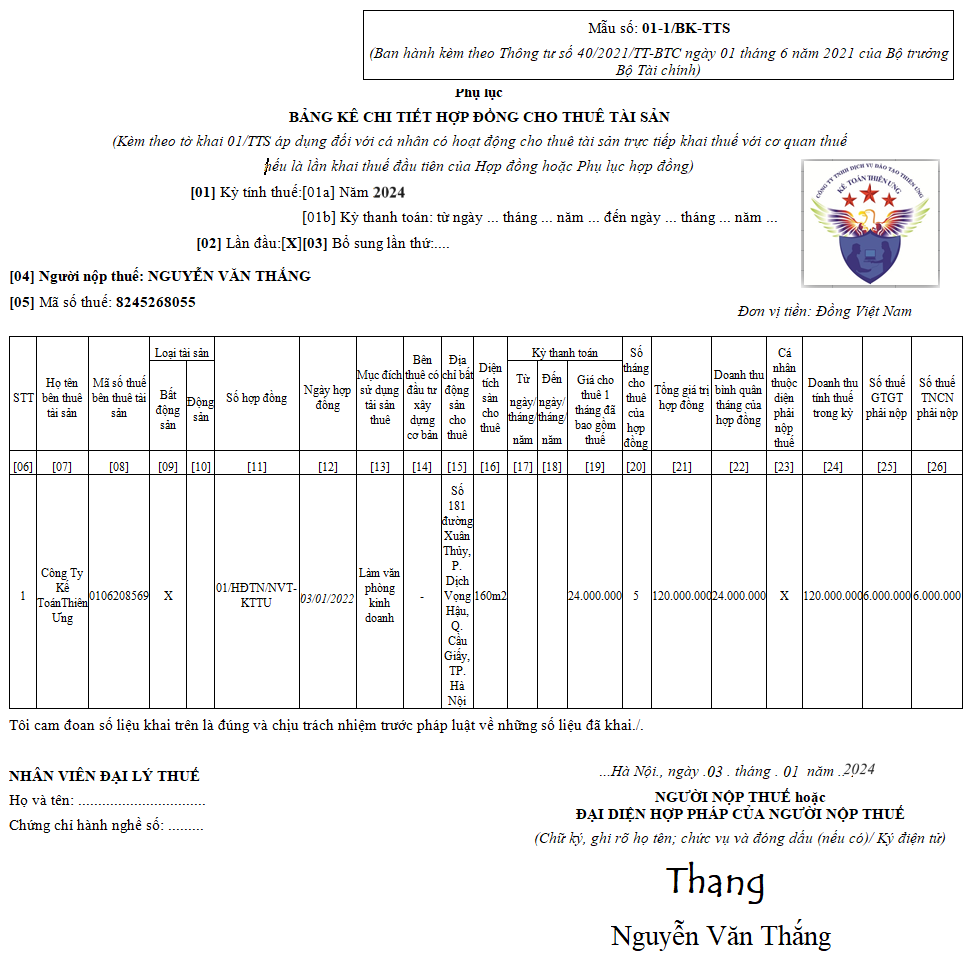 Mẫu 01-1/BK-TTS theo Thông tư số 40/2021/TT-BTC 