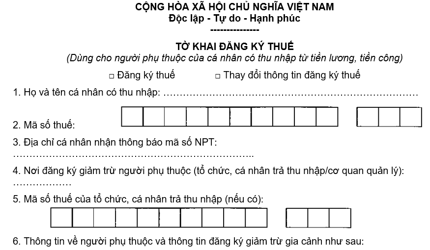 Mẫu 20-ĐK-TCT theo Thông tư số 105/2020/TT-BTC Mẫu 20-ĐK-TCT theo Thông tư số 105/2020/TT-BTC