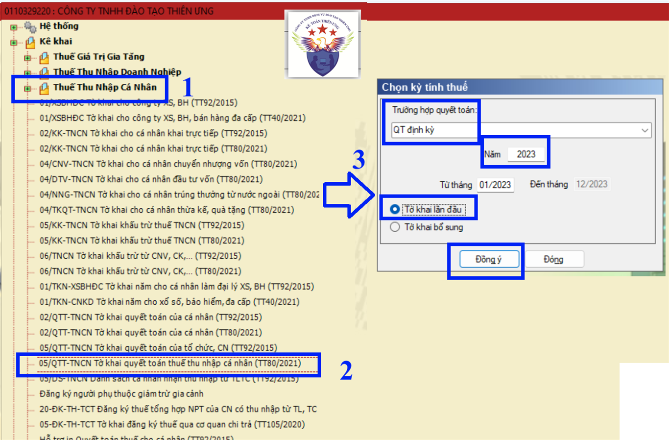 Chọn tờ khai quyết toán thuế TNCN
