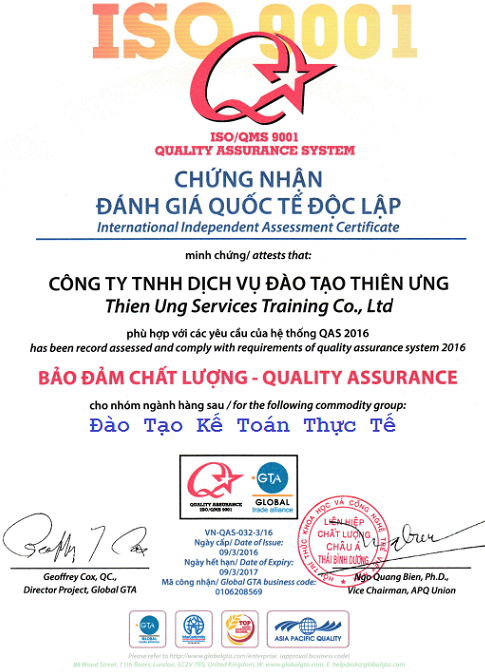 Chứng nhận chất lượng đạt chuẩn ISO 9001