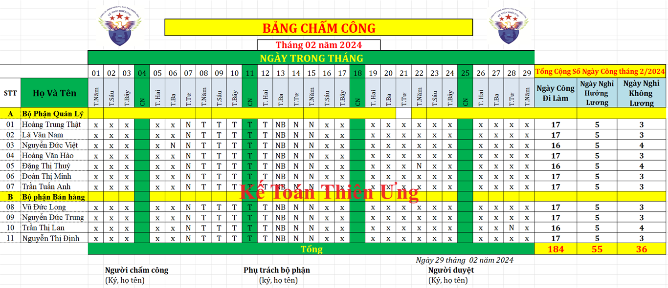 Bảng chấm công