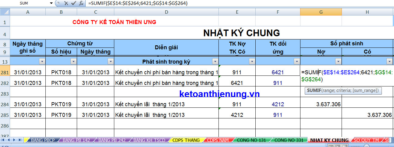 cách dùng hàm sumif trong excel