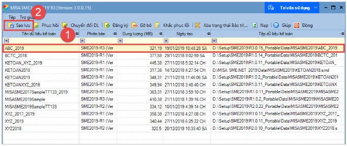 cách sao lưu trong misa 2019