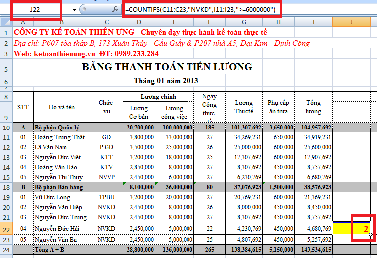 cách sử dụng hàm countif trong excel