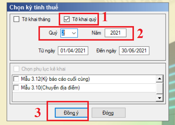 Chọn kỳ báo cáo tình hình sử dụng hóa đơn Chọn kỳ báo cáo tình hình sử dụng hóa đơn