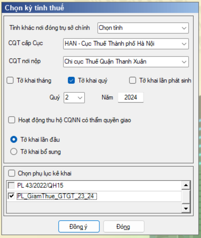 Chọn kỳ kê khai thuế GTGT theo PP trực tiếp