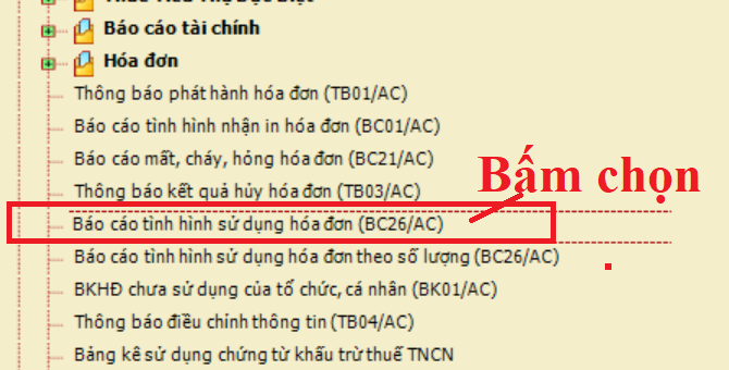 Chọn mẫu báo cáo tính hình sử dụng hóa đơn