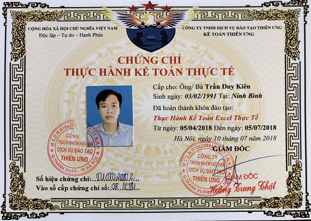 Chứng chỉ thực hành kế toán trên Excel