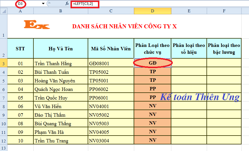 hàm left trong excel