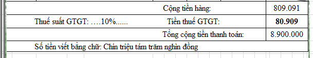 Hóa đơn viết sai dòng số tiền viết bằng chữ