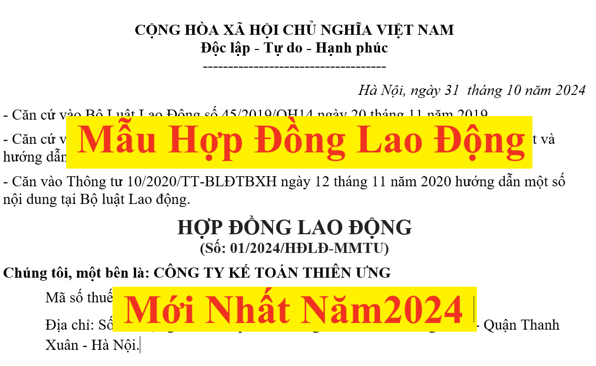 Mẫu hợp đồng lao động mới nhất năm 2024