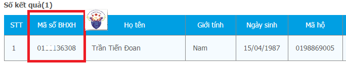 Kết quả tra cứu mã số BHXH
