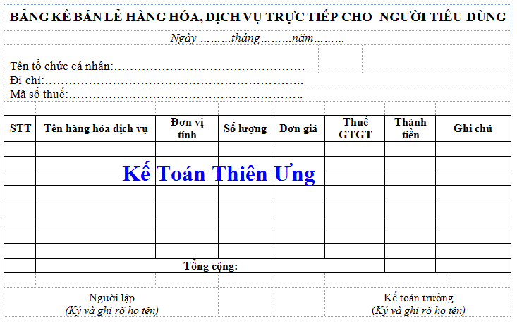 Mẫu bảng kê bán hàng