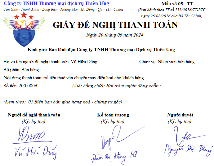 Giấy đề nghị thanh toán