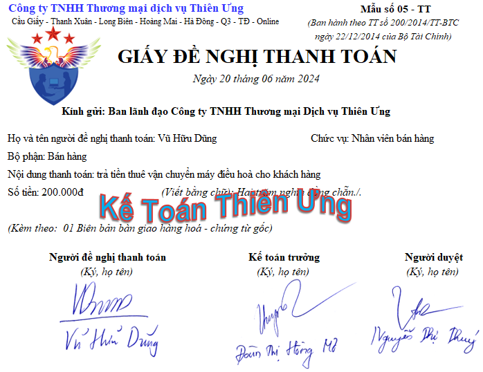 Mẫu giấy đề nghị thanh toán