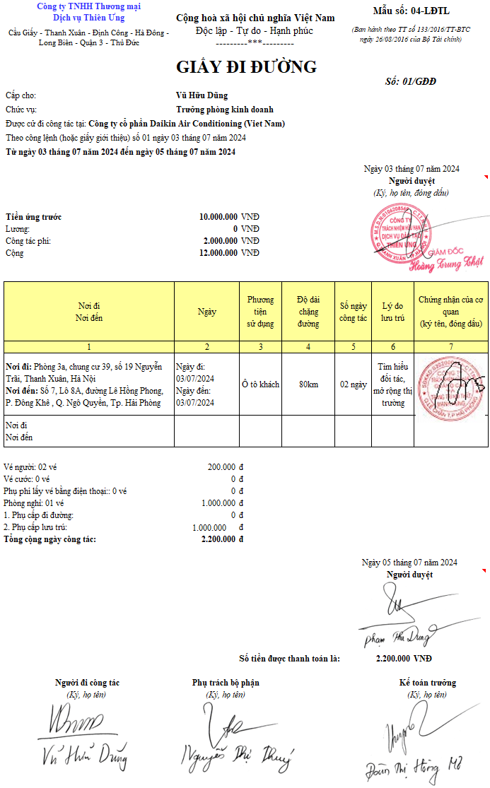 Mẫu giấy đi đường theo thông tư 133