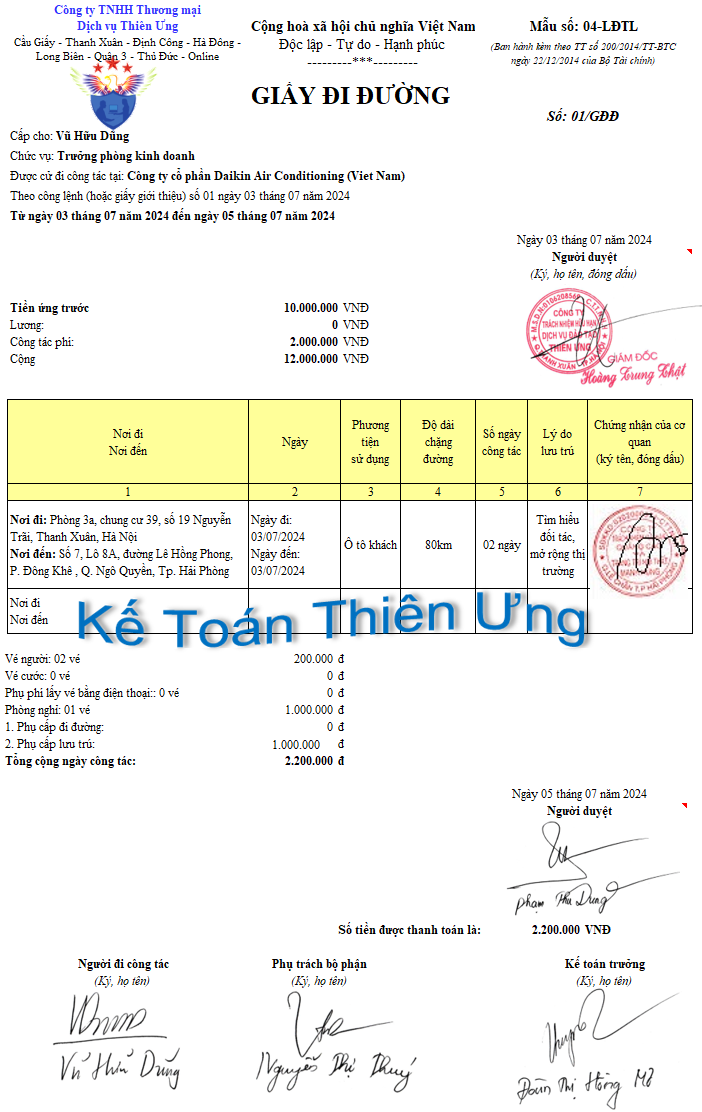 Mẫu giấy đi đường theo thông tư 200