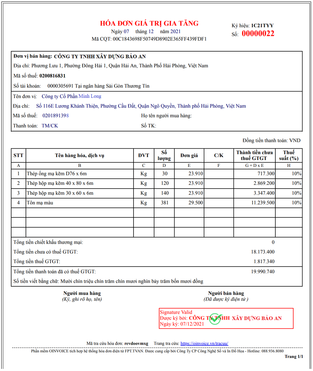 Mẫu hóa đơn điện tử GTGT theo thông tư 78