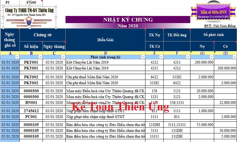 mẫu sổ nhật ký chng trên Excel