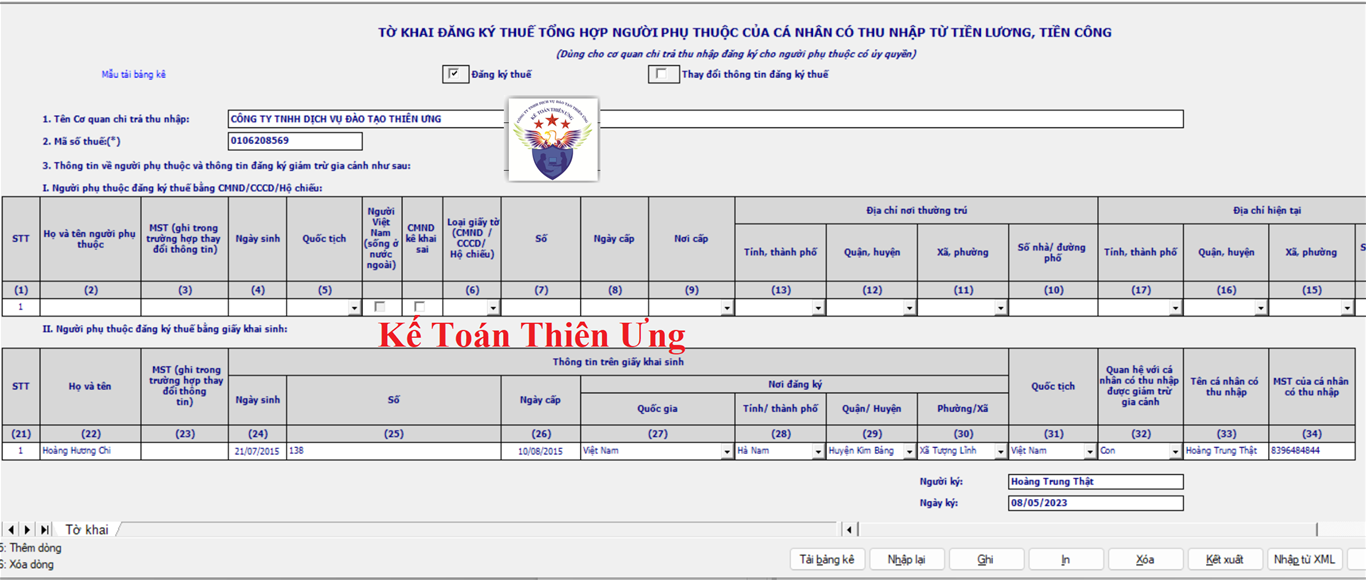 Mẫu tờ khai đăng ký người phụ thuộc giảm trừ gia cảnh 2023