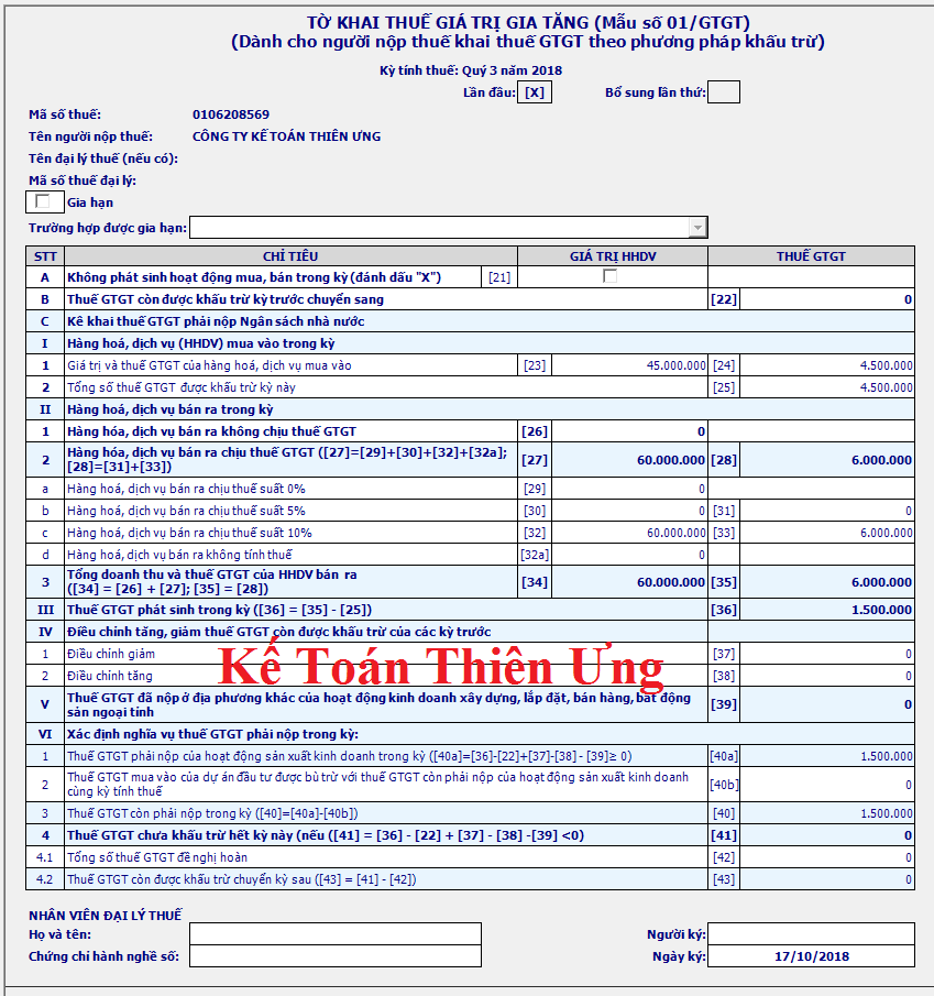 Mẫu tờ khai thuế GTGT: Mẫu 01/GTGT