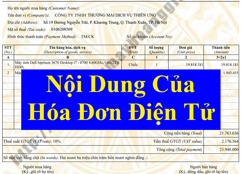 Nội Dung của hóa đơn điện tử