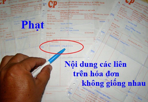 mức phạt nội dung các liên trên hóa đơn không giống nhau