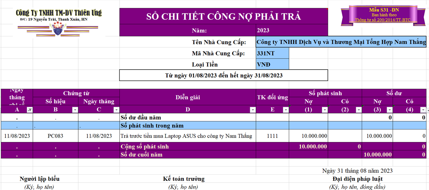 Sổ chi tiết Sổ chi tiết