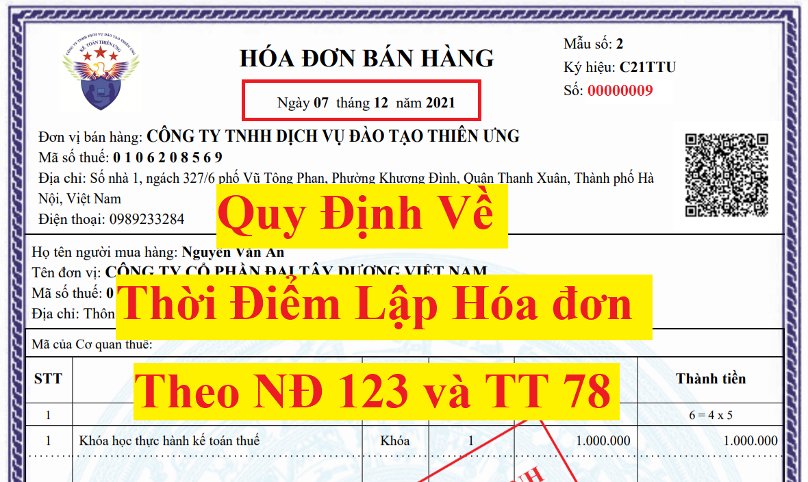 Thời điểm lập hóa đơn điện tử