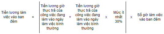 Công thức tính tiền lương làm việc vào ban đêm