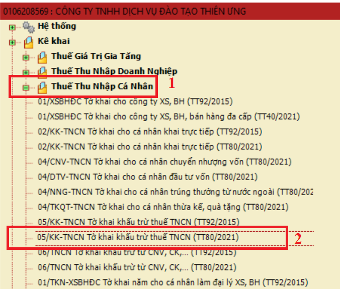 Chọn tờ khai thuế TNCN Mẫu 05/KK-TNCN