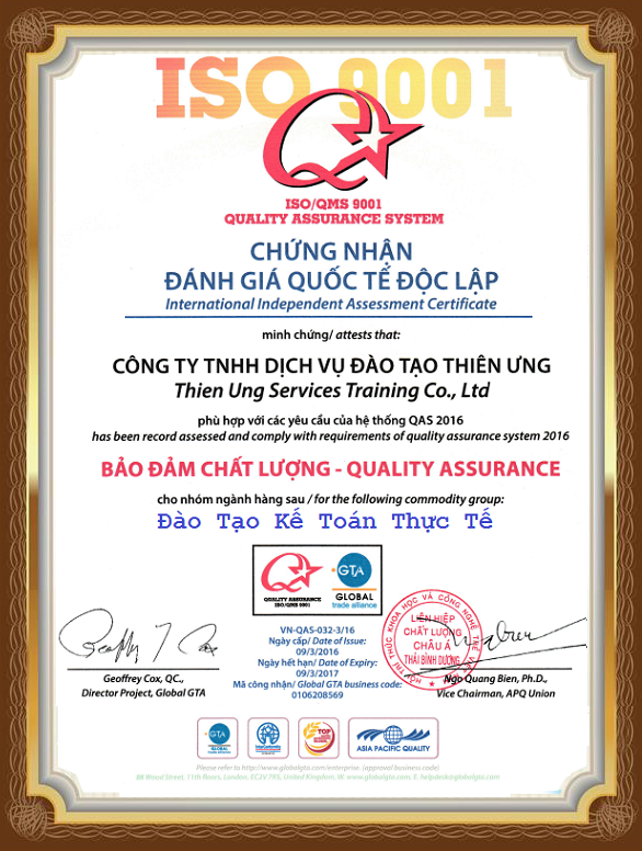 Chứng nhận đảm bảo chất lượng: ISO - 9001