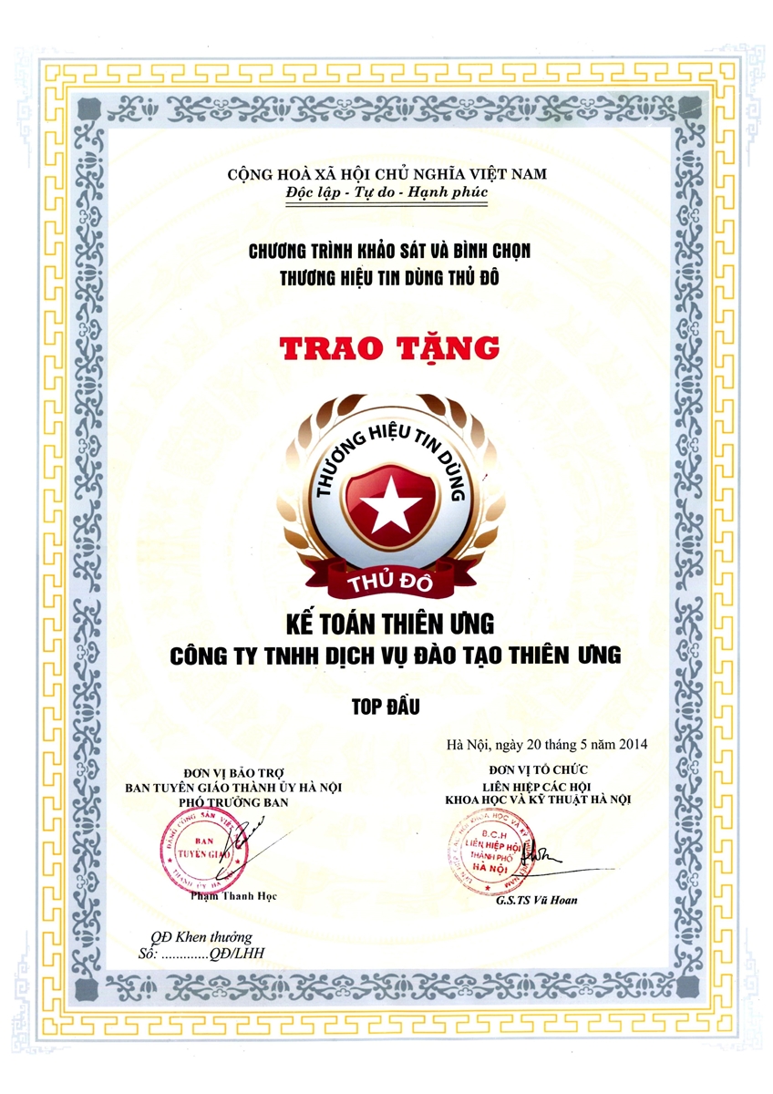 Thương hiệu tin dùng Thủ Đô